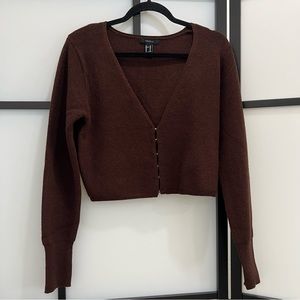 Forever 21 Brown Hook And Eye Cropped Cardigan Sweater